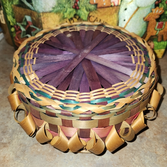 Vintage Mi'kmaq Micmac Curly Ash Basket Double Swing Handles Handmade - Picture 4 of 4